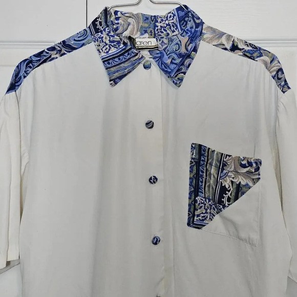 Vintage Maren Funky printed Blue White Blouse. - Picture 2 of 7